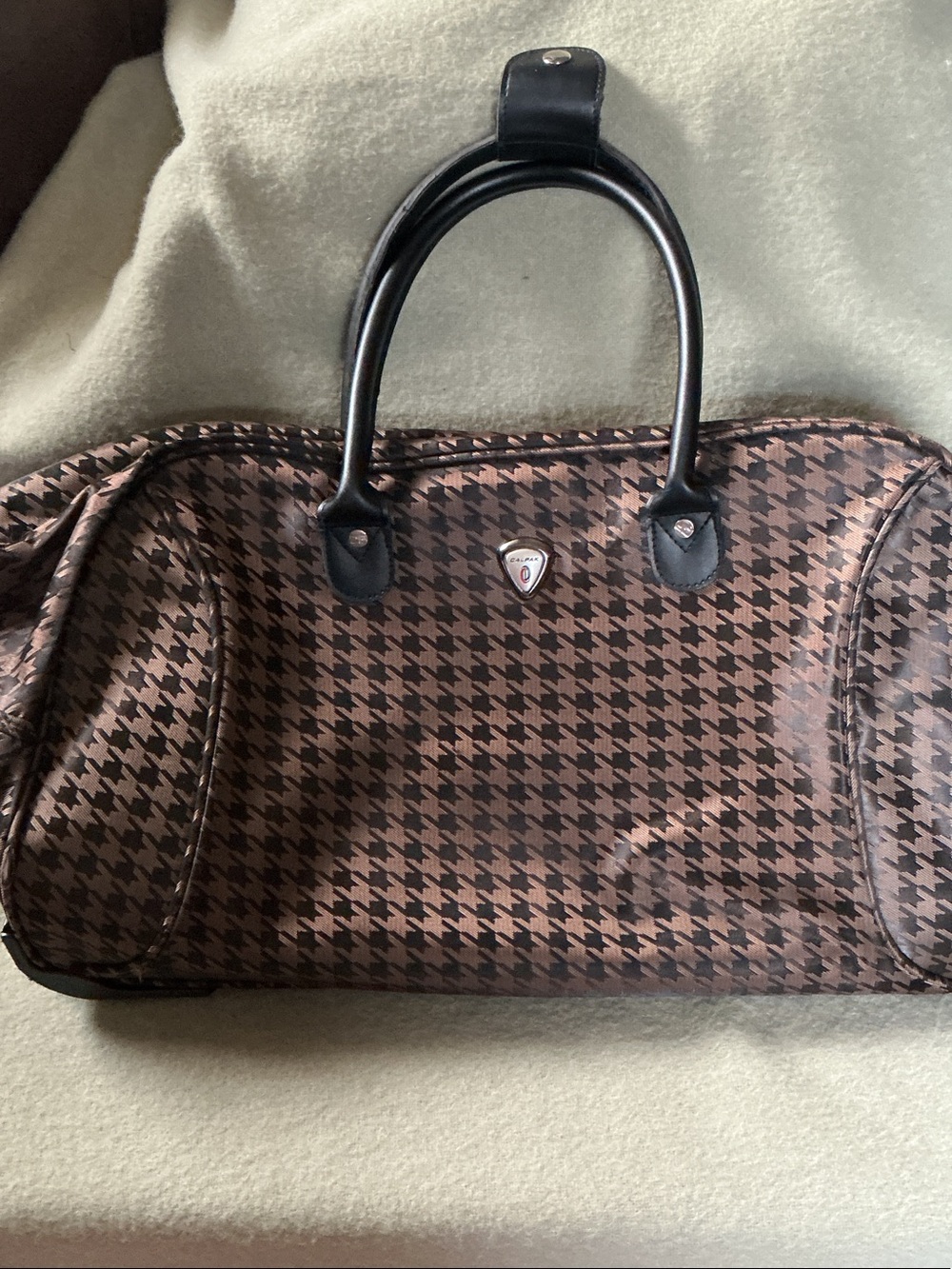 Calpak Brown Houndstooth Travel Bag with Black Handles